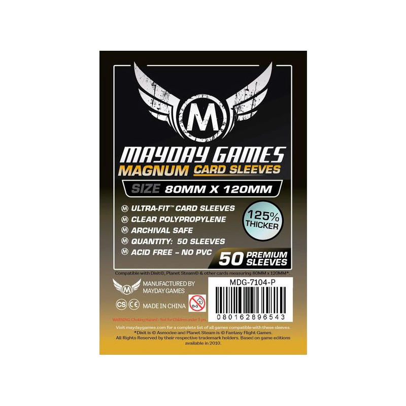 50 Fundas Mayday Games Magnum Gold: 80mm x 120mm Premium Black Backed