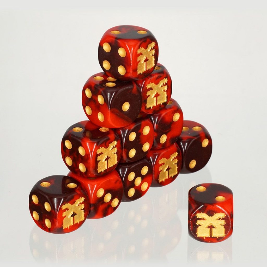 Dados rojo marmolado para jugar Khorne